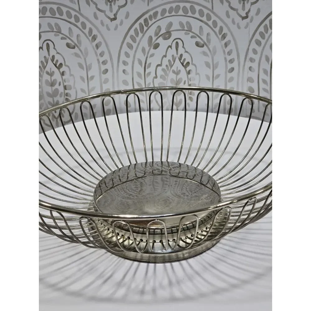 Mid-Century Modern Style Oval Silver Open Loop Wire Fruit Bread Basket Retro MCM